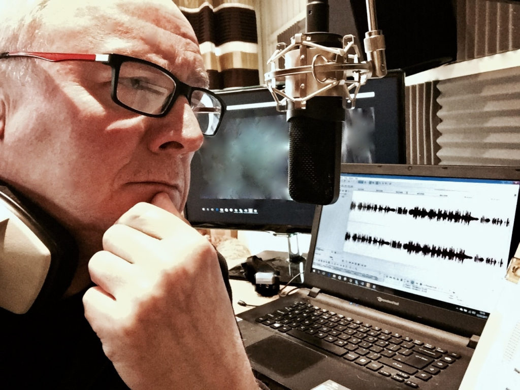 Mark Ewart Voiceover Artist Recording in Studio